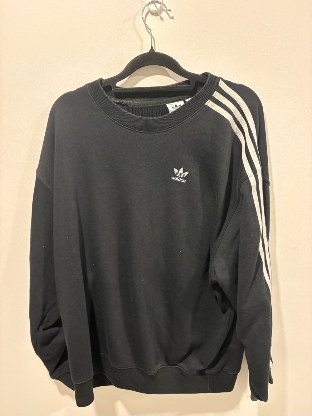 adidas Black Crewneck Sweatshirt with White Shoulder Stripes